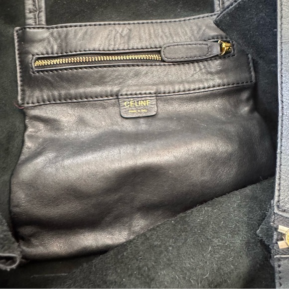 Celine Horizontal Zipper Gusset Cabas Black Lambskin Leather Totes Handbag - Picture 6 of 14